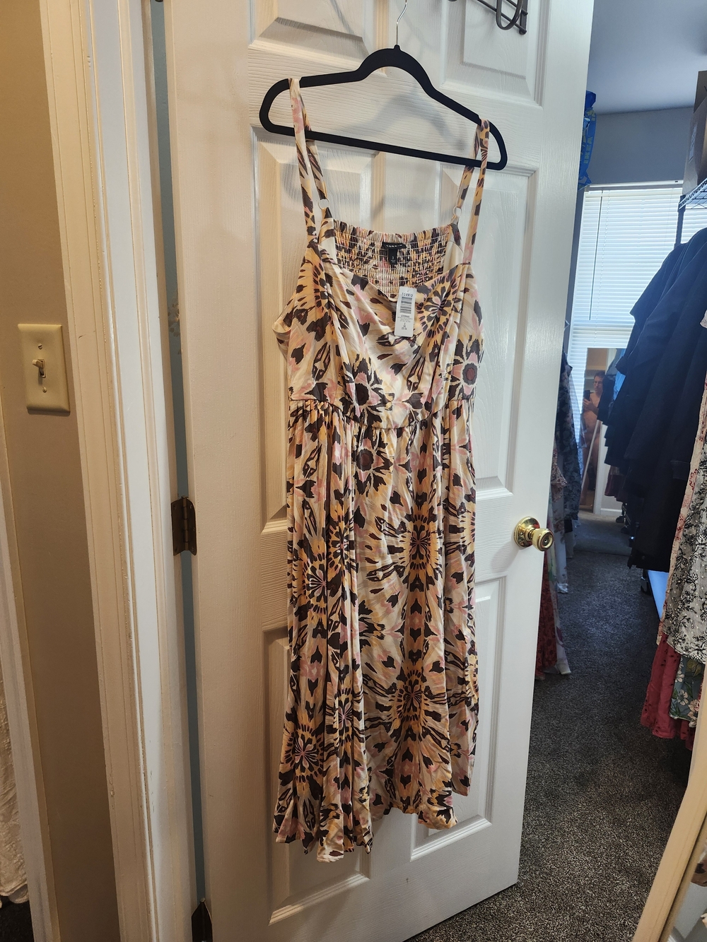 Torrid Beige and Pink Floral Smocked Midi Dress, 3X, NWT